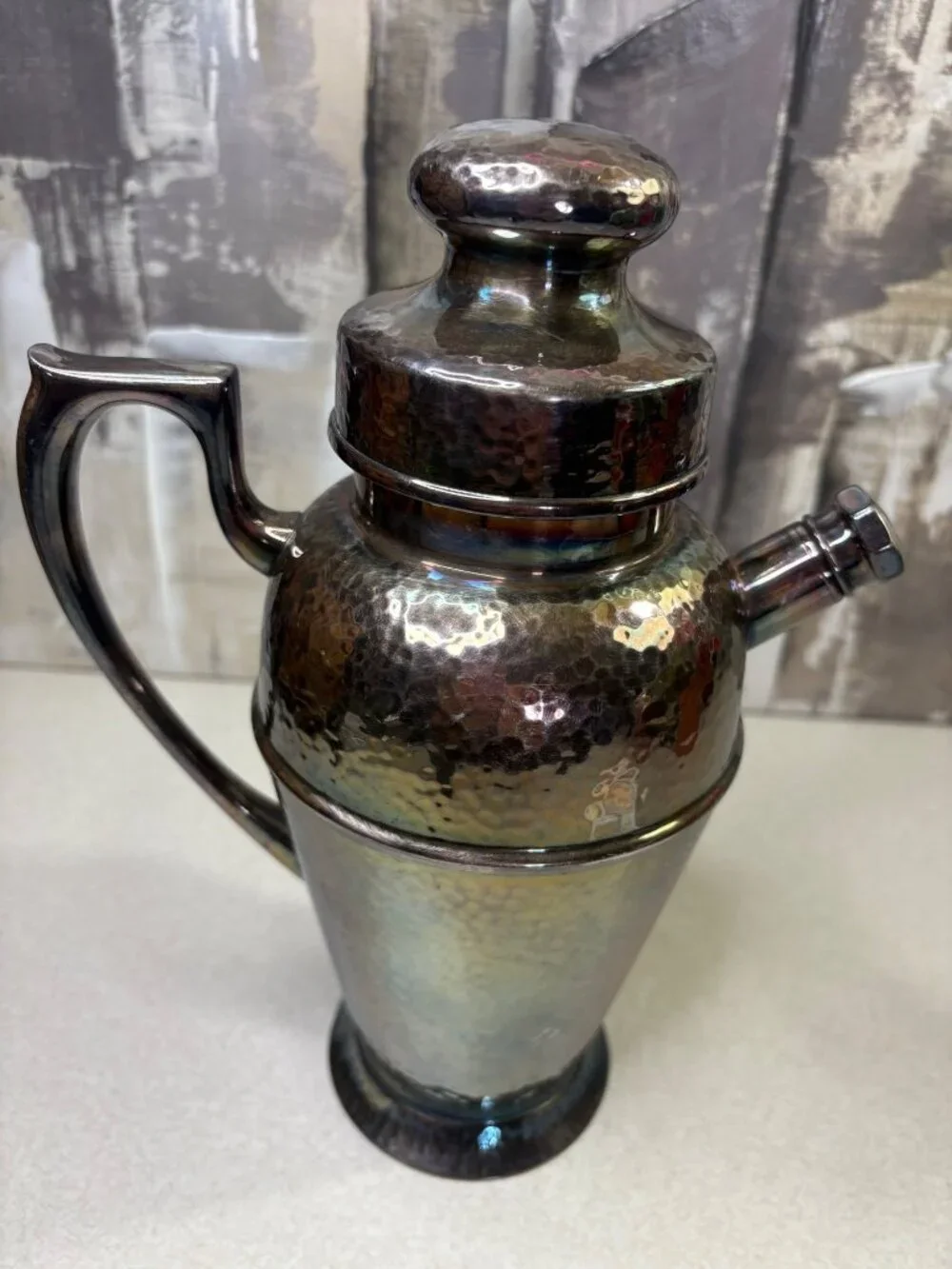 Vintage Art Deco Apollo EPNS Bernard Rice's Sons Cocktail Shaker 4339 Hammered